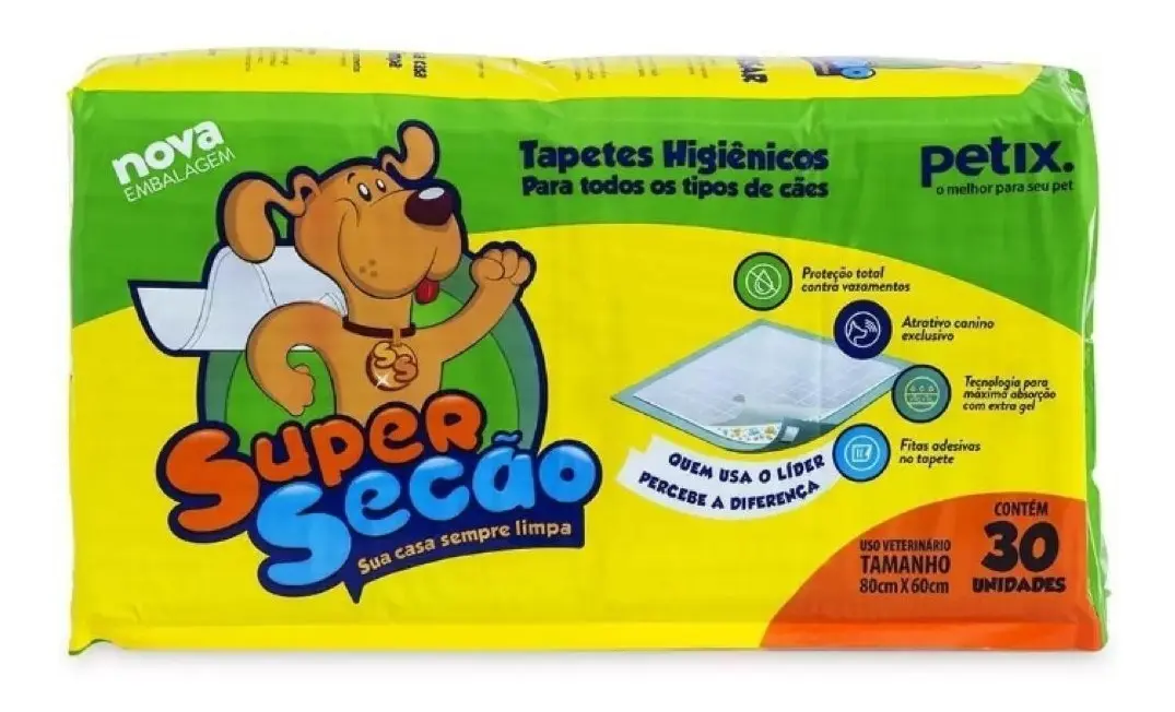 Petix Super Secão — tapete higiênico — Amarelo/liso; 80×60 cm; pacote de 30