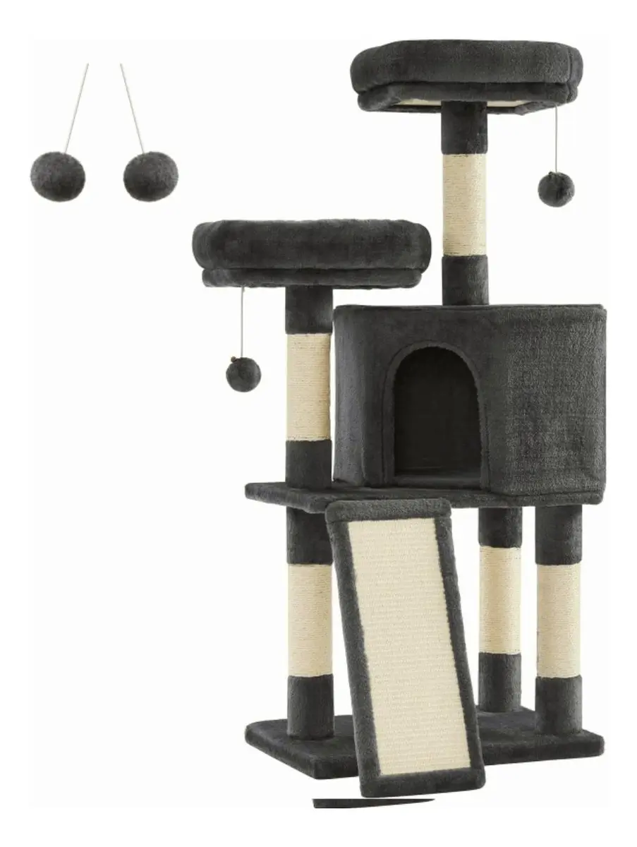 Feandrea — torre para gatos 115 cm — Cinza-escuro/esfumaçado;1torre+kitantitombamento